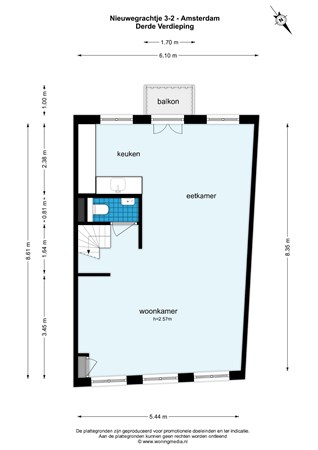 Plattegrond - Nieuwegrachtje 3-2, 1011 VP Amsterdam - Nieuwegrachtje 3-2 - Amsterdam - Derde Verdieping - 2d.jpg